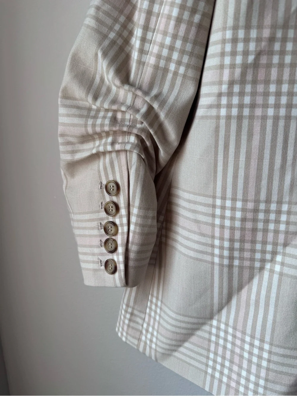 Halogen Cream Plaid Double-Breasted Blazer